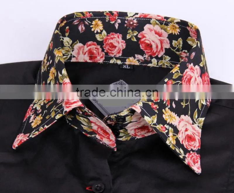2017 new trend men's shirt with contrast collar and cuff