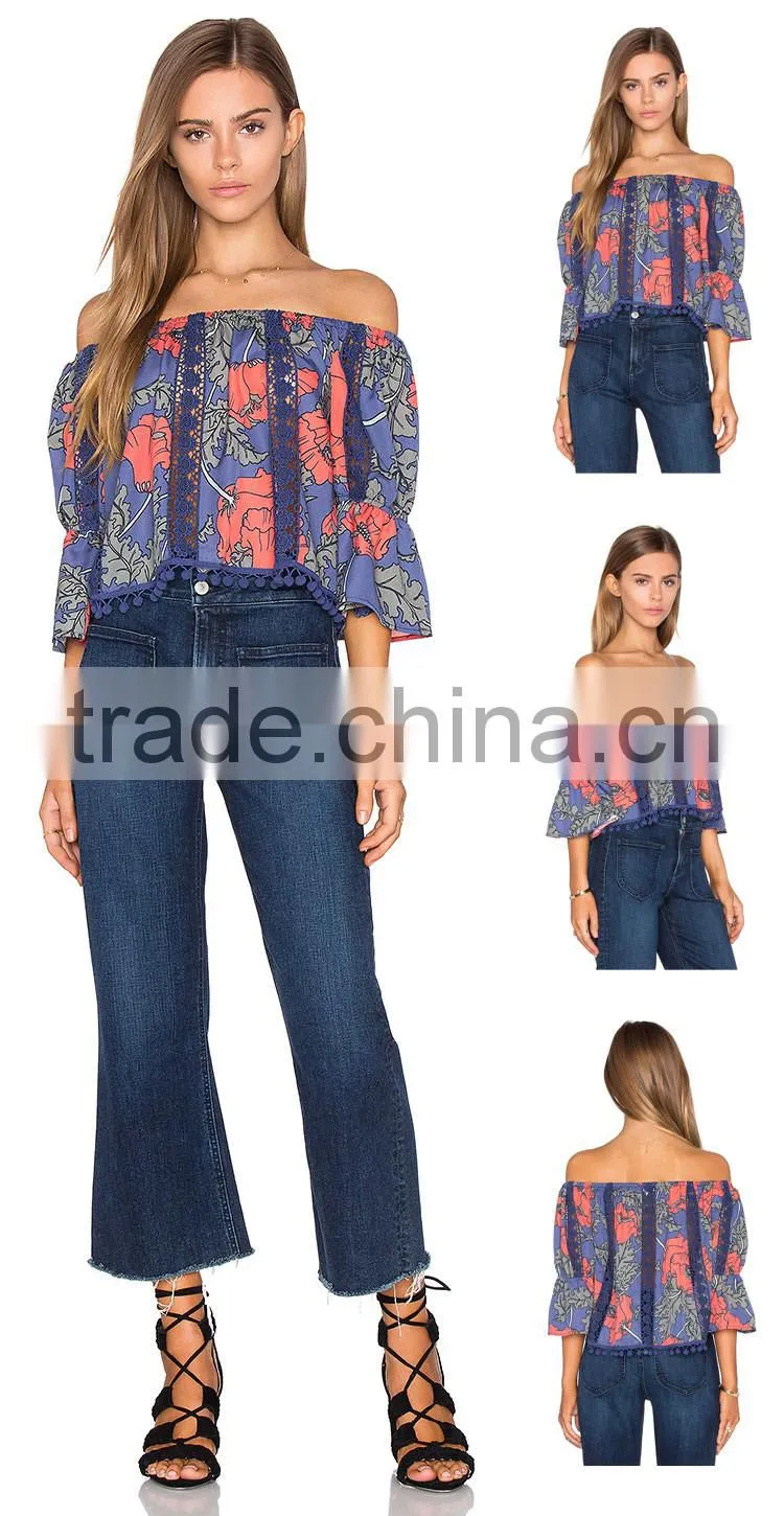 Ladies Off Shoulder Style Three Quarter Sleeves Blouse