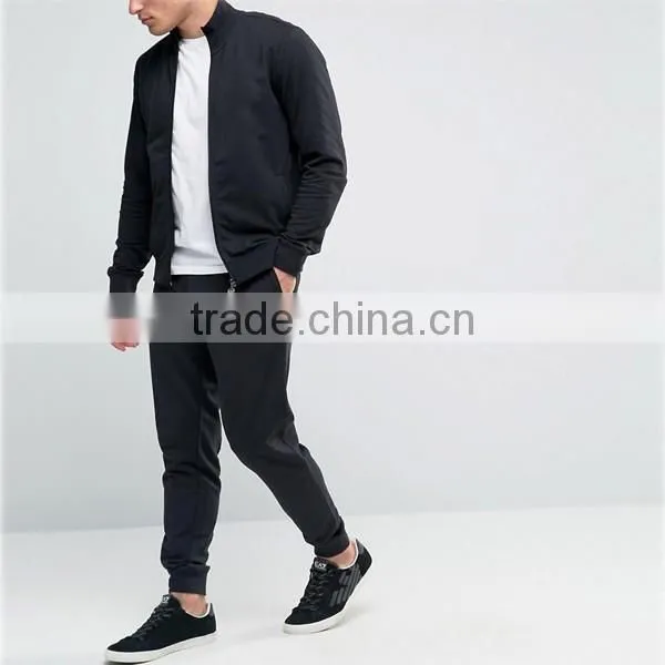 Stand collar men slim fit tracksuit sportwear full zip fastening plain tracksuits