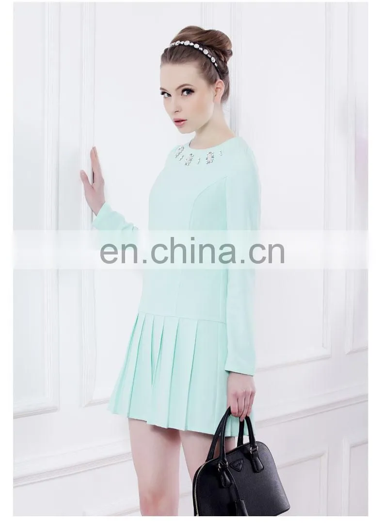 Fashion beaded beauty pleated dress for spring 2014