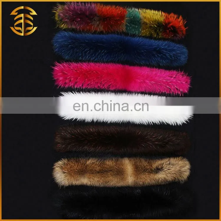 Factory Wholesale Price Long Hair Genuine Colorful Raccoon Fur Collar