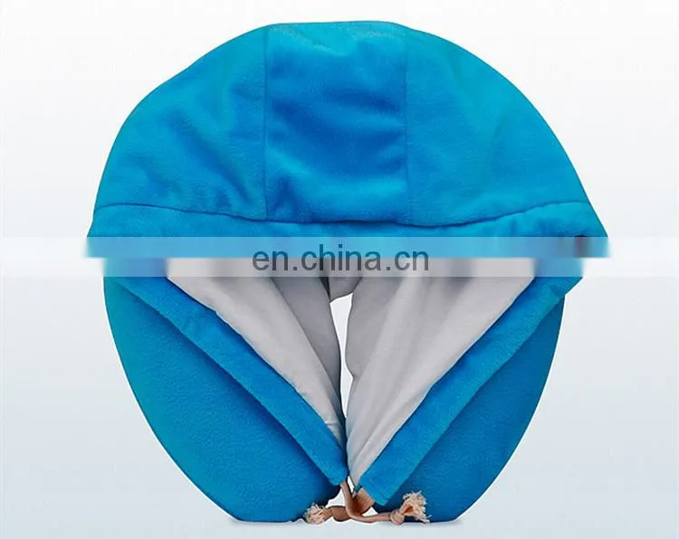 Meet ICTI standard custom u shape travel neck pillow with hat promotion wholesale soft plush pillow neck