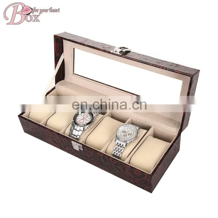 Brown Rectangle Wrist-watches Box with Mirror
