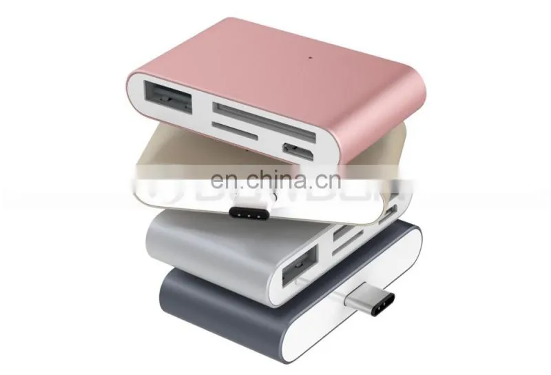 Digital Type C Card Reader USB C OTG USB 2.0 Hub/TF/SD Card Reader 4 IN 1 USB 3.1 with Micro USB Charging Port for MacBook