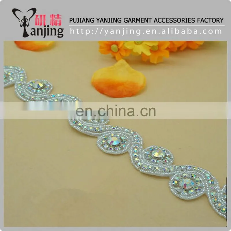Professional Factory White Beaded Lace Trim Rhinestone Lace Trim For Wedding Bridal Belt Dress