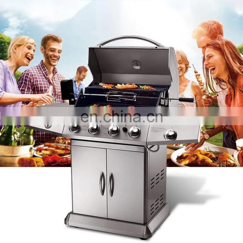 Portable 4 Burner Gas Griller Machine Commercial Smokeless Oven Barbecue Stove Gas Bbq Grill With Side Burner toaster ovensc