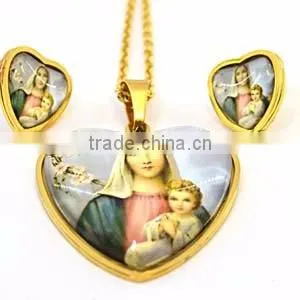 316l stainless steel jewelry pendant necklace heart shape Blessed Virgin Mary gold jewelry 18k