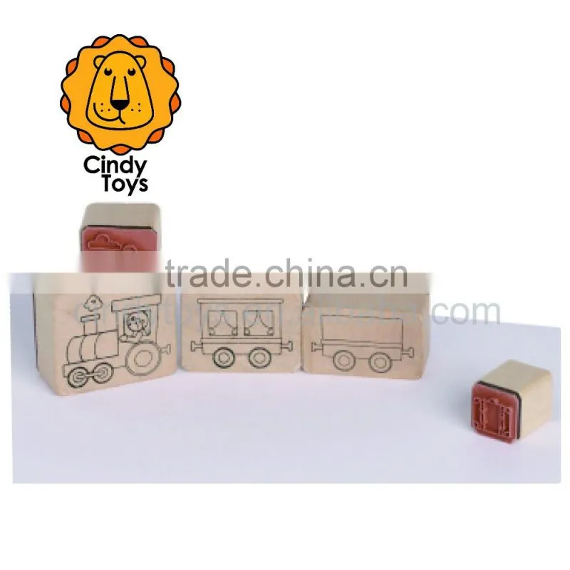 Wooden Rubber Stamps Birthday Train 5 pcs for kids