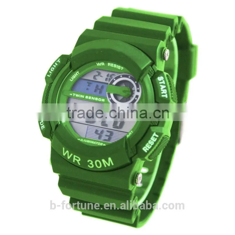 LP1344_GN Green color LCD Display Chrono Alarm Date/Day Tech digital Chinese electroni watch