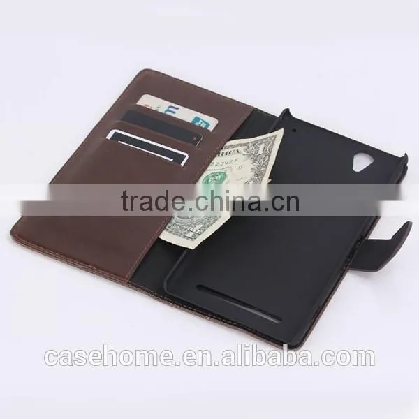 2016 New Business style stand leather flip wallet card phone cover for sony xperia c4