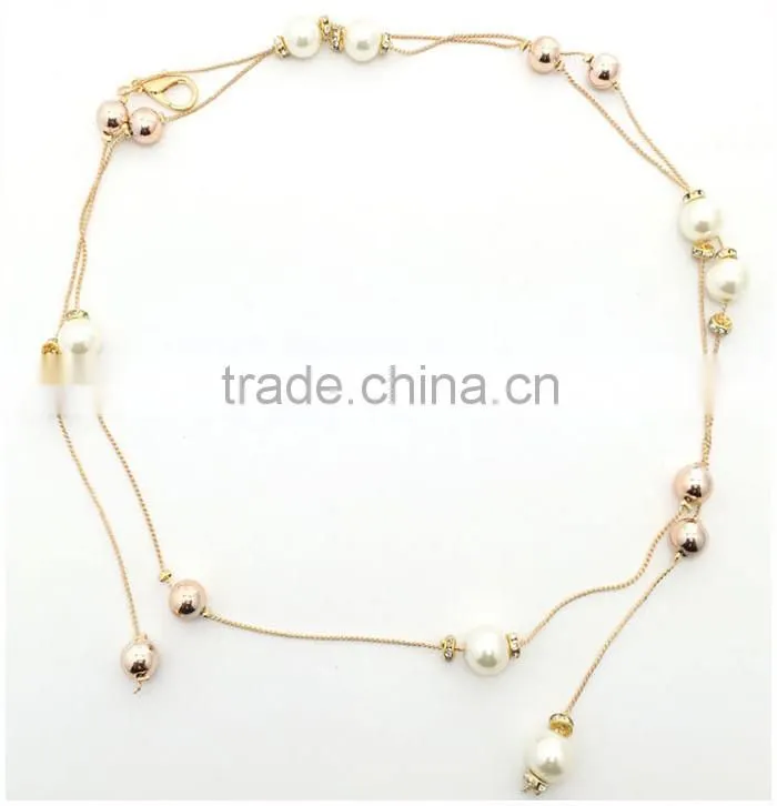 New Metal Waist Chain Belt Rhinestone Studded Peal Belt Lady's Casual Decorate Skirt Slim Chain Belt