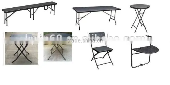 Portable Plastic Folding Table With Rattan Design