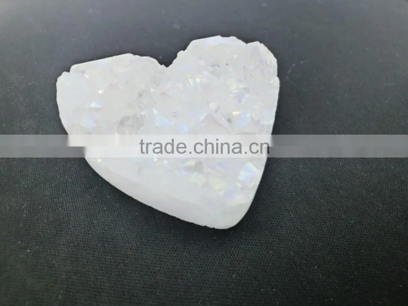 Natural Jewelry accessory agate White Druzy Heart Shape Pendant Loose Stone