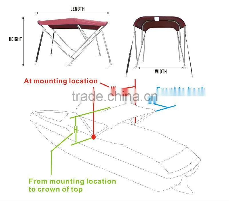 Ninghai Innovation 3 bow stainless steel Bimini Top