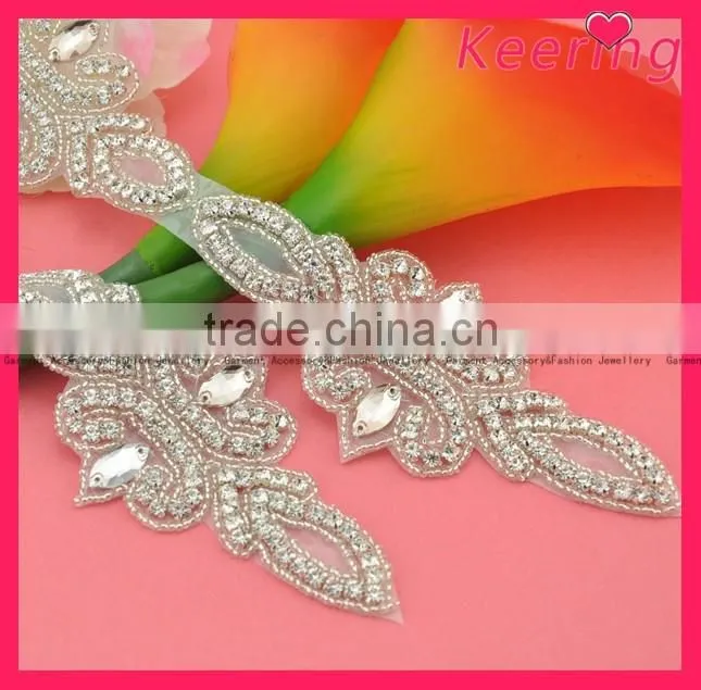 fancy shiny rhinestone appliques iron on sash WRA-385