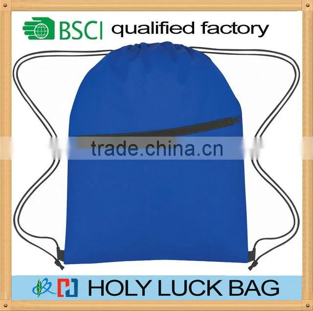 Wholesale polyester foldable drawstring backpack with zipper rucksack
