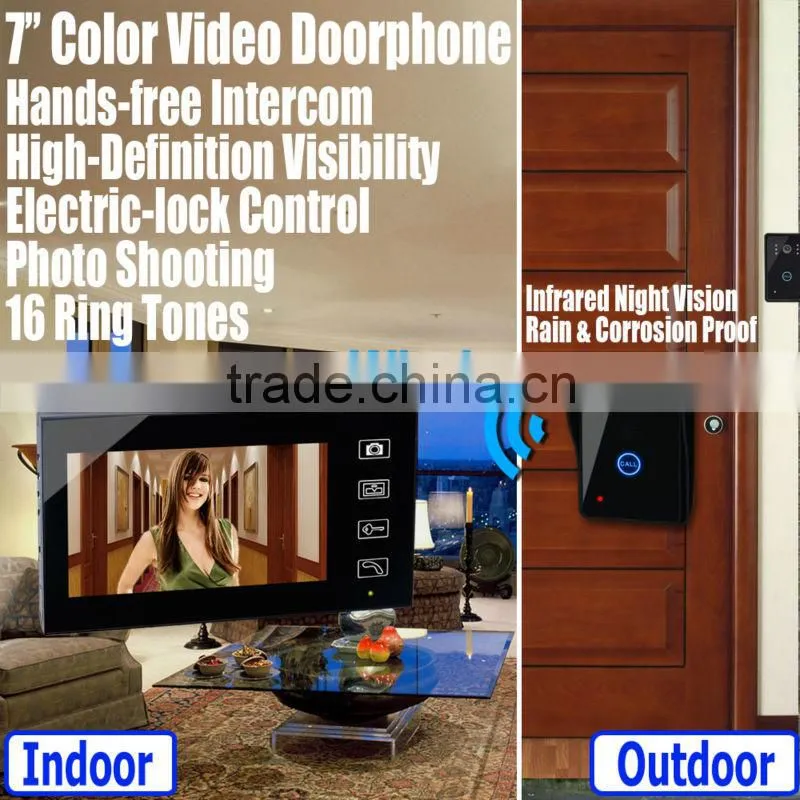 Color Video Handsfree Intercom Camera IR Night Vision 7" Wireless Door Phone Bell