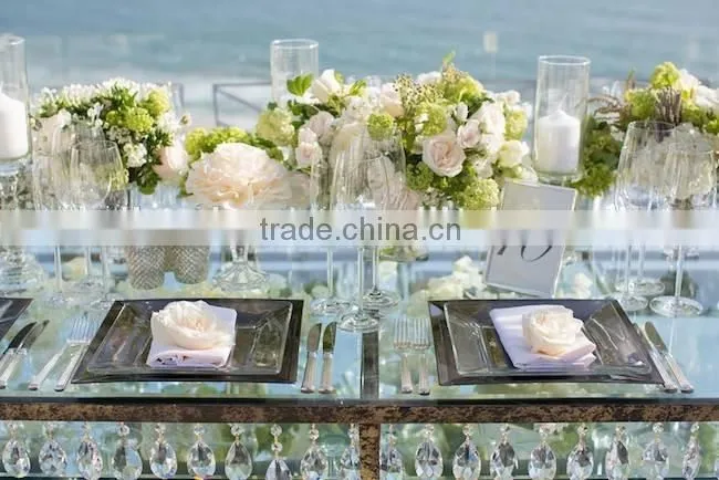 Event glass top wedding table Crystal chandelier table