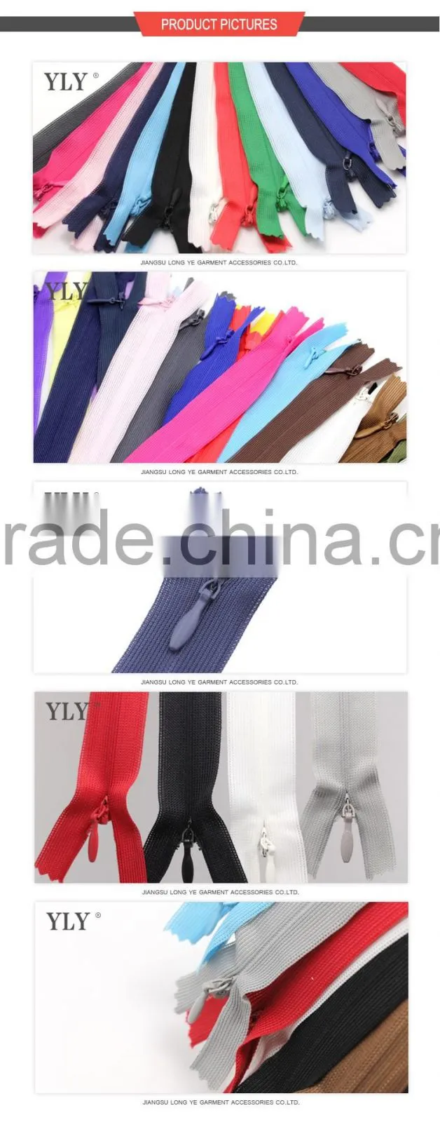 Beautiful color invisible zipper with water drop type slider