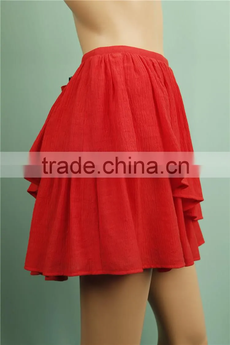 2016 S/S cotton crepe red color summer girls in short skirts