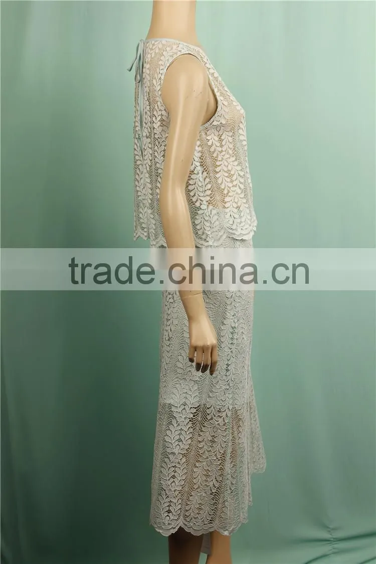 2016 S/S NEW DESIGN lace fabric sleeveless summer ladies suit design