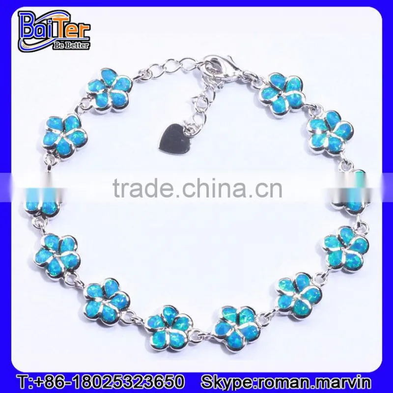 Wholesale Women Jewelry 925 Stelring Silver Synethic Fire Opal Bracelet