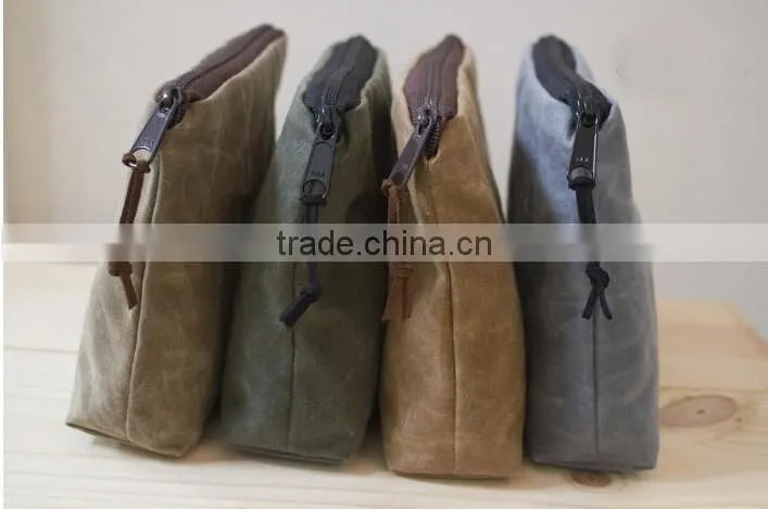 custom high quality waxed canvas zipper pouch Unisex