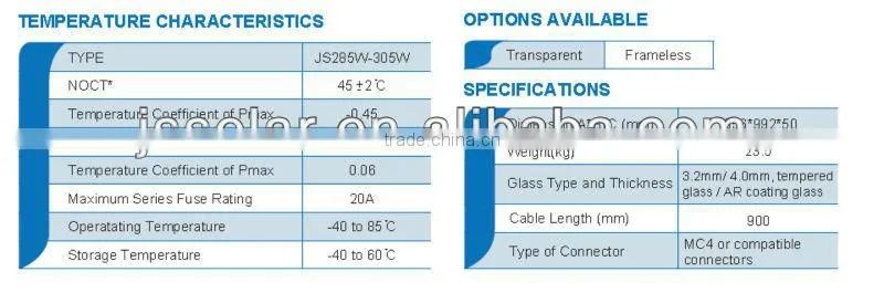 Mono solar panel 285W-305W with 156*156 solar cell for solar system