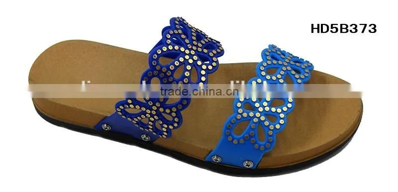 2016 Durable Ladies New Design Flat PCU Blowing Two Strap Slide Sandal Slippers