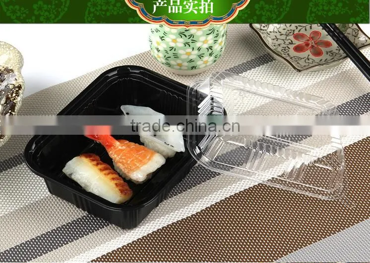 black plastic rectangle food container / disposable sushi box /plastic storage box