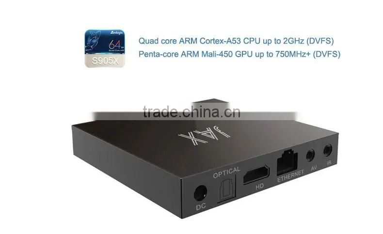 2016 Newest Item JAX, Quad Core Amlogic S905x CPU Penta-core GPU 1GB RAM 8GB eMMC ROM Android 6.0 ott tv box
