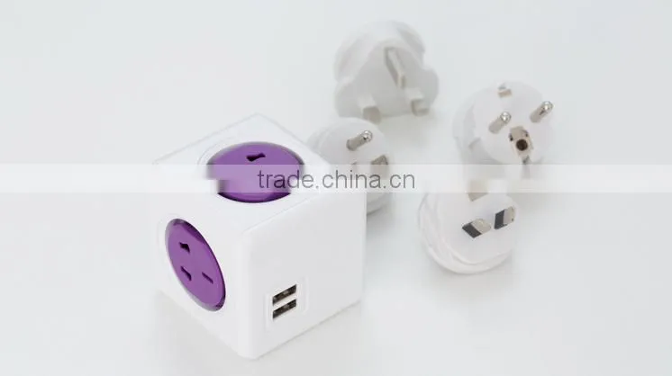 Mini portable desktop power cube socket with 2usb 2.1A top quality