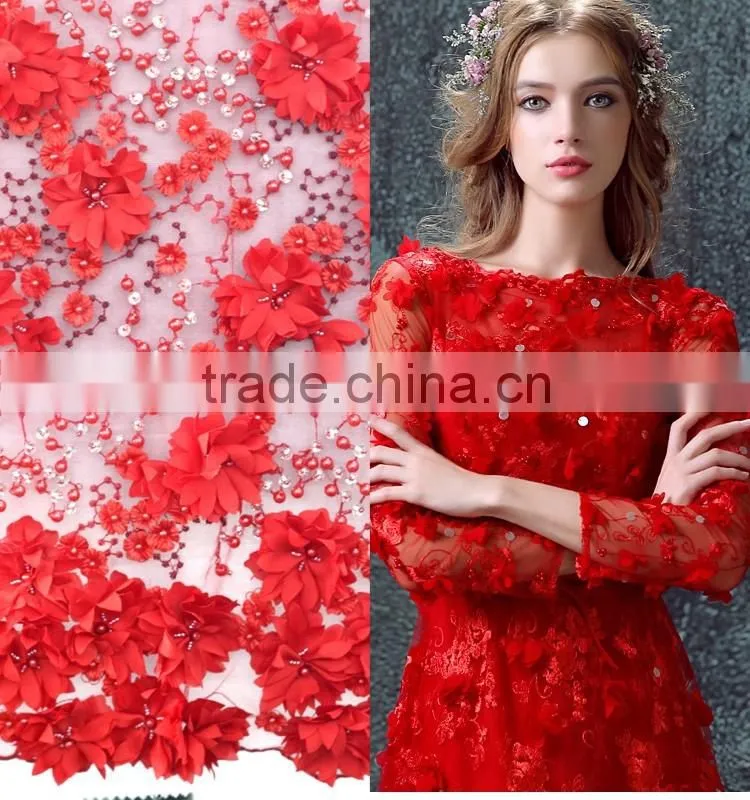 Top One high quality african french lace fabric 3d flower lace embroidered fabric applique dresses