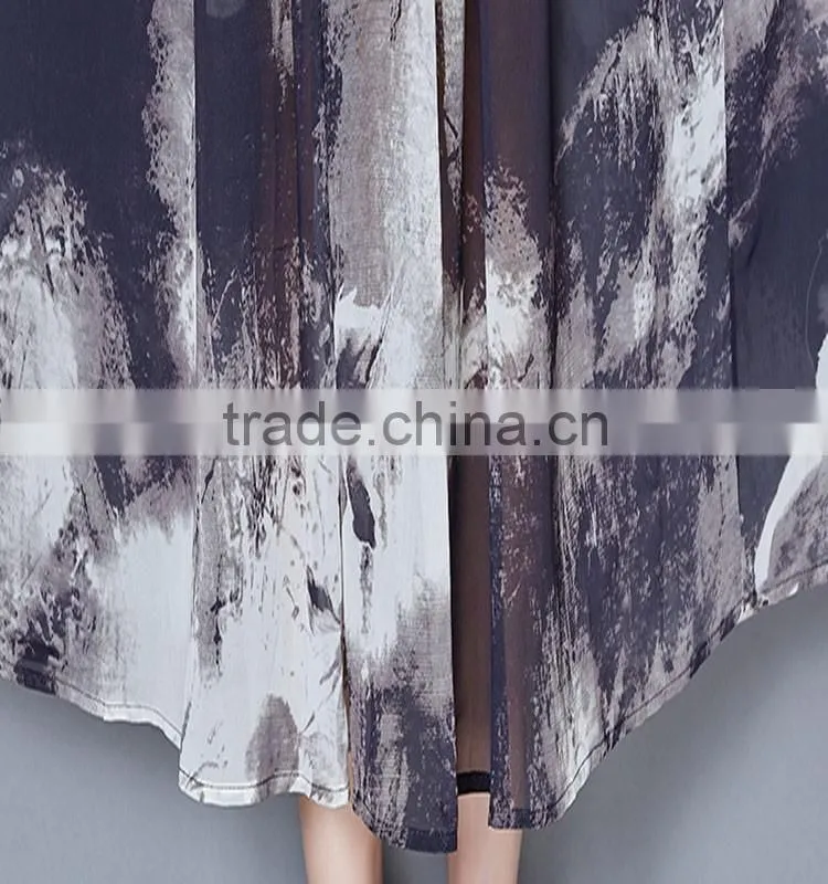 fashion ink printed floral lady chiffon bohemian dress
