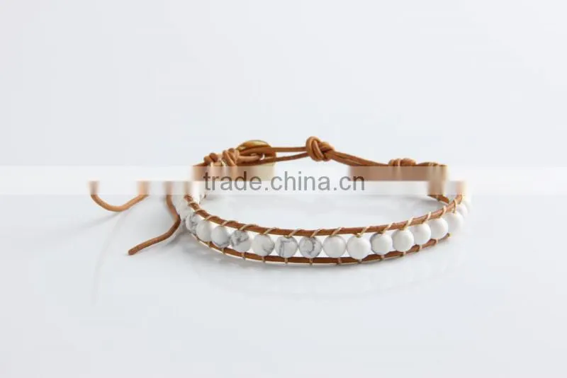 Pure manual needle wear white pine natural stone beads bracelet Leather leather cord bracelet wholesale