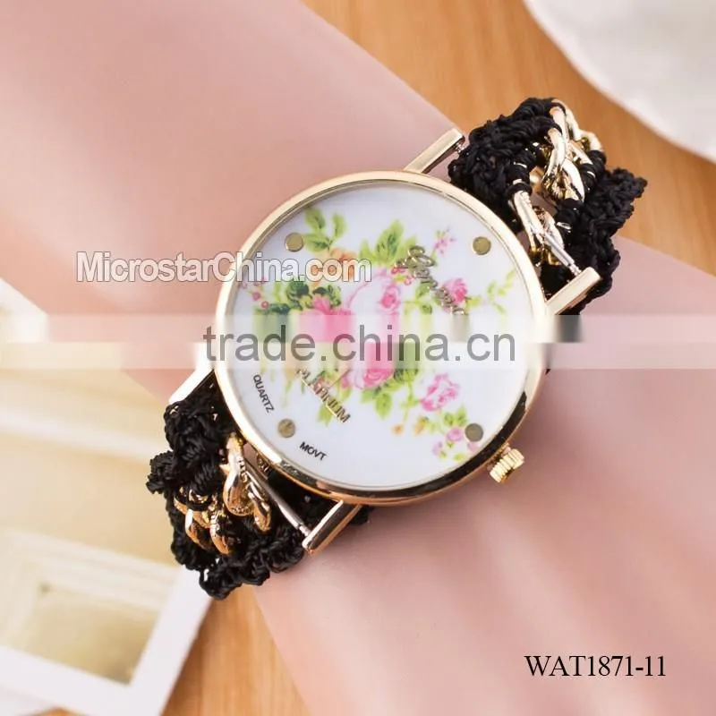 DIY hand made woven chain flowers watch women