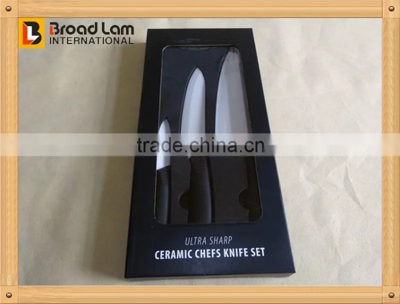 Ultra Sharp 3pcs Ceramic Chefs Knife Set White Blade 3"+6"+8" Kitchen knives in Window Gift Box