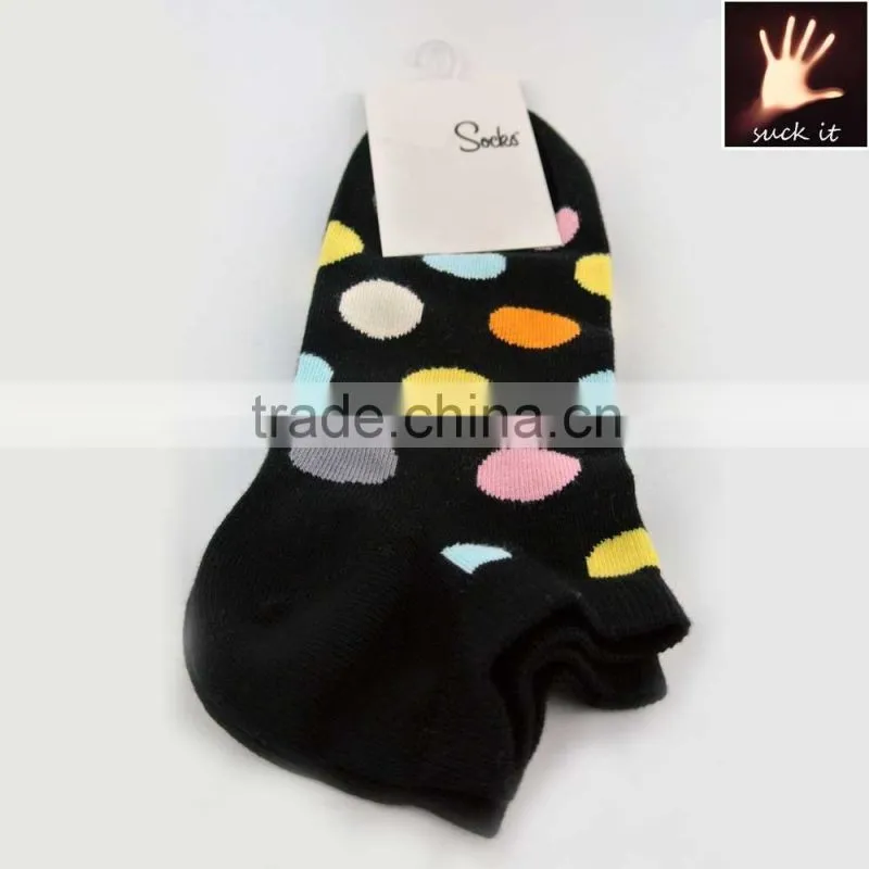 wholesale custom Happy Socks Men's Black with Colorful Large Dots Cotton Ankle Socks gay