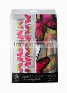 butterfly design shower curtain with 12 pcs decorative resin hooks