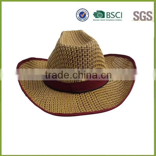 China Summer Straw Cowboy Hat Cheap with Strip
