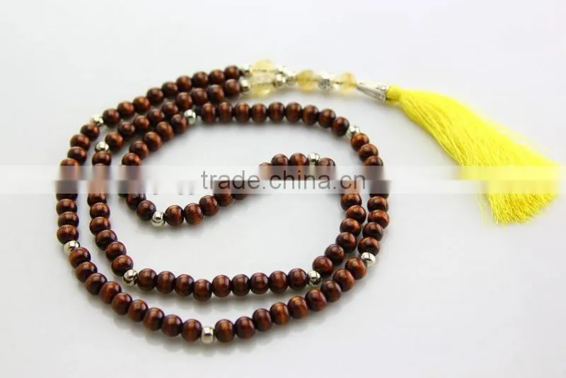 Good luck long wooden beads necklace with long tassel rosary necklace
