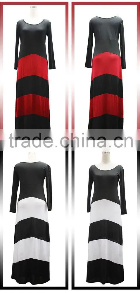 Fashion sey color long sleeve stripe geometry rules section tows dress