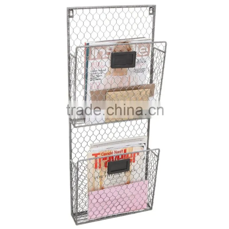 2 Tier Wall Mounted Metal Storage Baskets / Magazine Rack / File Organizer