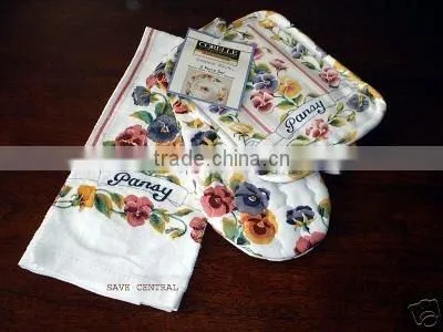3 pcs pigment print cotton cooking kitchen oven mitten set