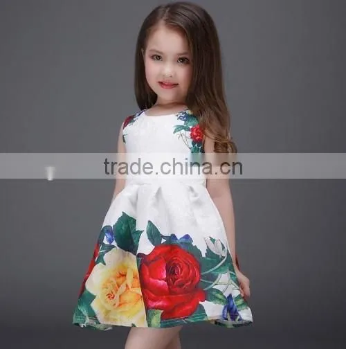 2016 flower printed kid girl baby dress new style summer short Princess baby dress designs