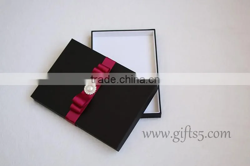 Elegant custom Black wedding invitation box with ribbon