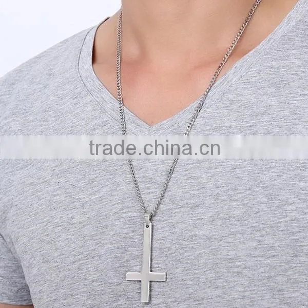 Europe Inverted Cross Stainless Steel Necklace 2016