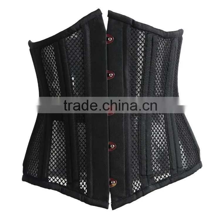 New Arrival black color net cloth 26 double steel boned women mesh corset cheap price