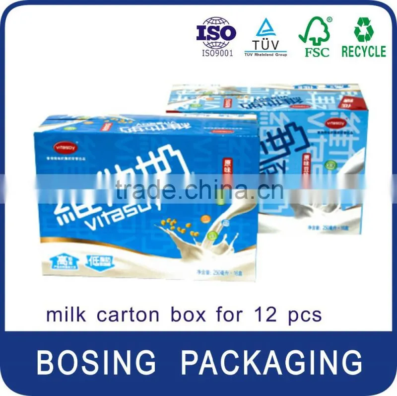 customized milk carton box be suitable for 12pcs bottles