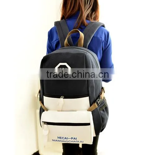 Hot Sell Korea Design Canvas Girl's Backpack with Pouch (BJMHT001)